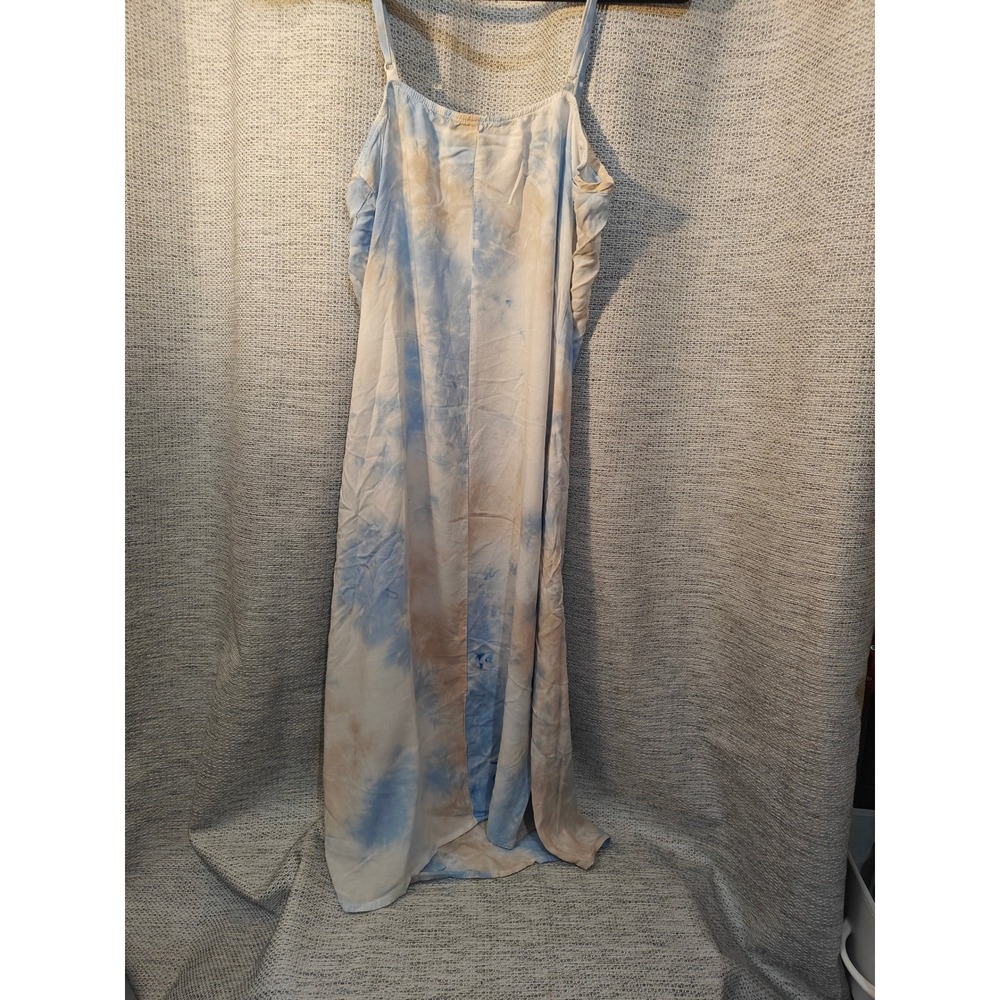 Justify Womens Blue Tan Tie Dye Rayon Slip Dress V-Neck Midi Adjustable Straps L - Picture 4 of 5